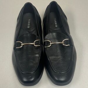 Torrid Black Almond Toe Loafer with Gold Hardware Size 11 (WW)